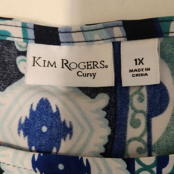 Kim Rogers Curvy dress Women's 1X mid-length Blue green black white design fall - Picture 8 of 13
